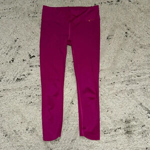 Athleta Velocity Leggings Womens XS Pink Laser Cut Mid Rise Cropped EUC